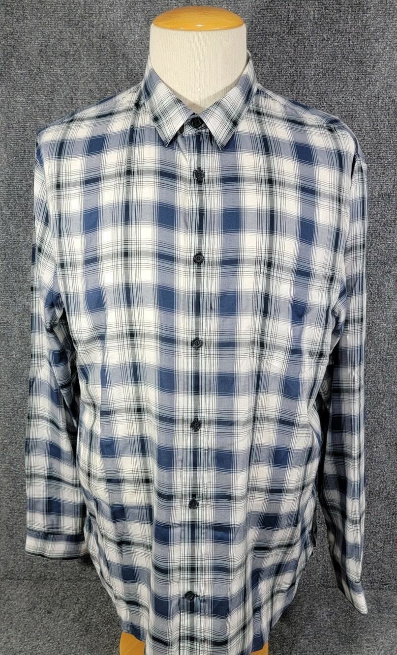 Vince Shirt Men's XXL Blue Leche Coastal Multi Plaid Twill L/S New M71401438
